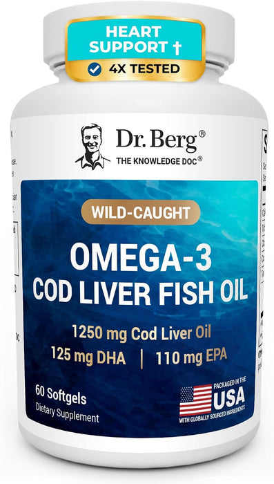 Dr. Berg Omega-3 Aceite de pescado de hígado de bacalao 60 cápsulas blandas