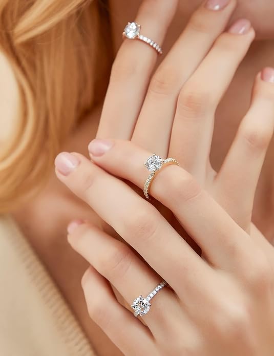 EAMTI Anillos de compromiso de plata de ley 925 para mujer, talla redonda
