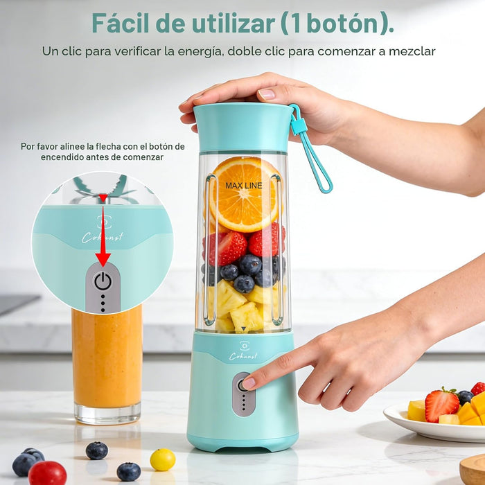 Licuadora portátil COKUNST, pequeña para batidos con tapa adicional