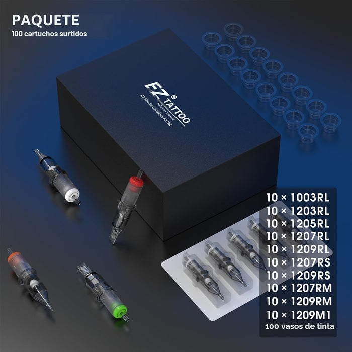 EZ 100 agujas de cartucho de tatuaje Revolution surtidas