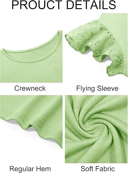 Imily Bela Camisas de manga con volantes para niñas de verano con cuello redondo y ojales