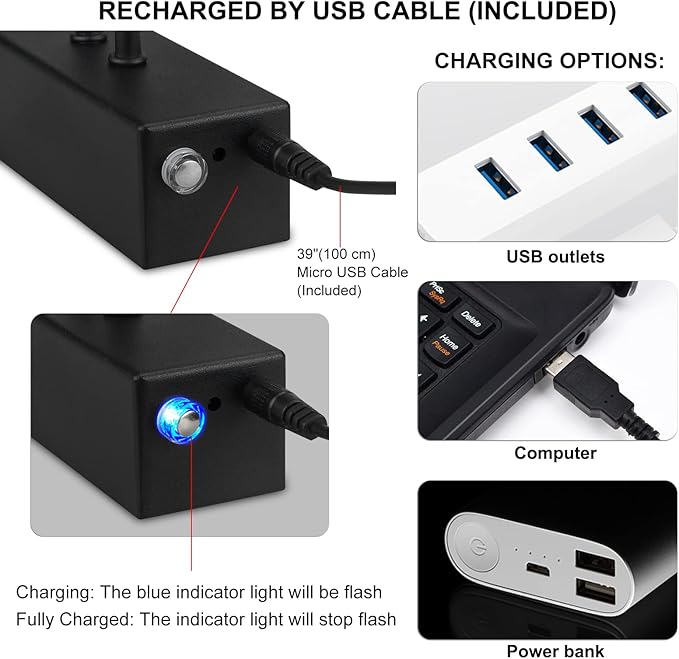 Luz artística de 40 cm, Aplique de pared para cuadros, con batería de 5000 mAh, color negro