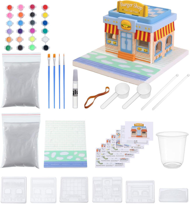 GloomGlo Kit de tienda de hamburguesas de pintura de yeso para bricolaje, pintura y crear libremente
