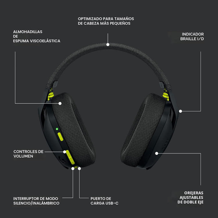Logitech G Auriculares inalámbricos para juegos 435 Lightspeed Negro