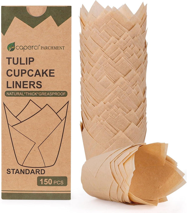 Caperci 150 piezas de forros naturales para cupcakes de tulipán
