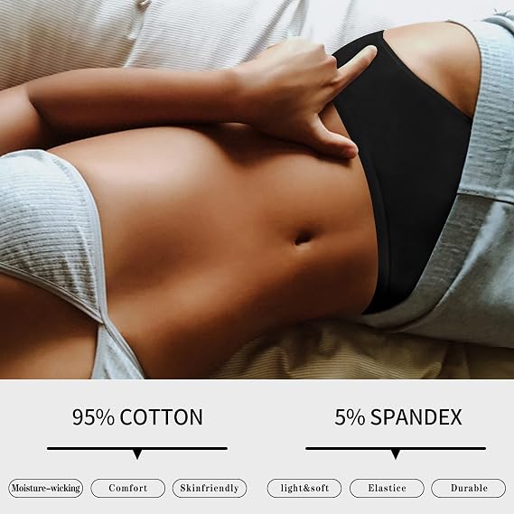 Eiggam Bragas de bikini de algodón para mujer, corte alto, cobertura completa