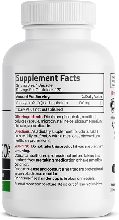 Bronson CoQ10 100 mg (Ubiquinona), Alta Potencia, 120 Cápsulas Vegetarianas