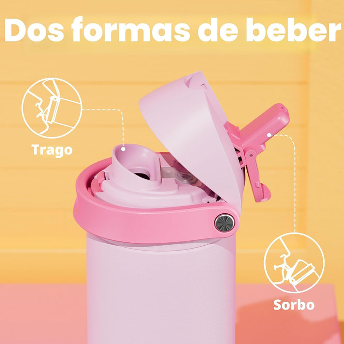 Meoky Botella de agua de acero inoxidable con pajita 2 en 1 y tapa con pico de 24 onzas