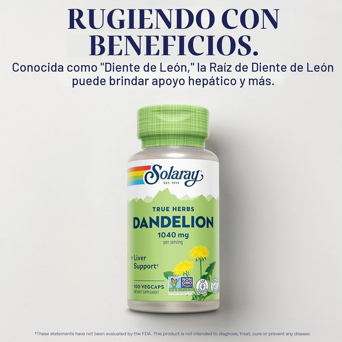 SOLARAY Suplemento de hierbas de raíz de diente de león, utilizado tradicionalmente, 100 cápsulas vegetales