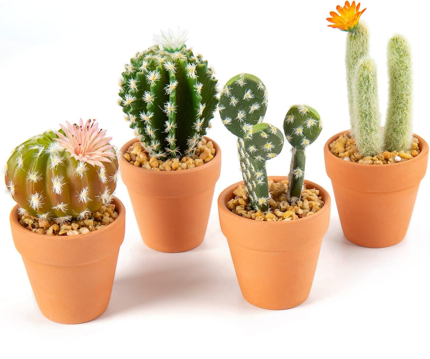 Oairse Mini plantas artificiales de cactus en macetas de terracota, 4 piezas