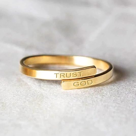 Anillo cristiano ajustable de dos capas de acero inoxidable para mujeres y hombres "Trust God"