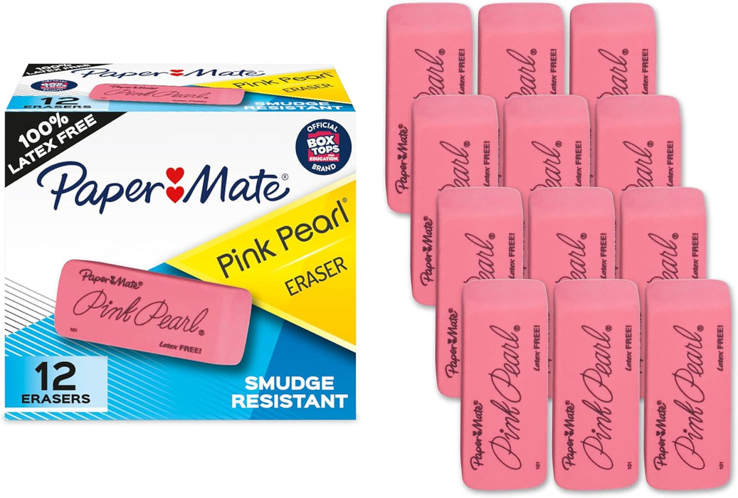 Paper Mate Borradores, perlas rosas, 12 unidades, sin látex