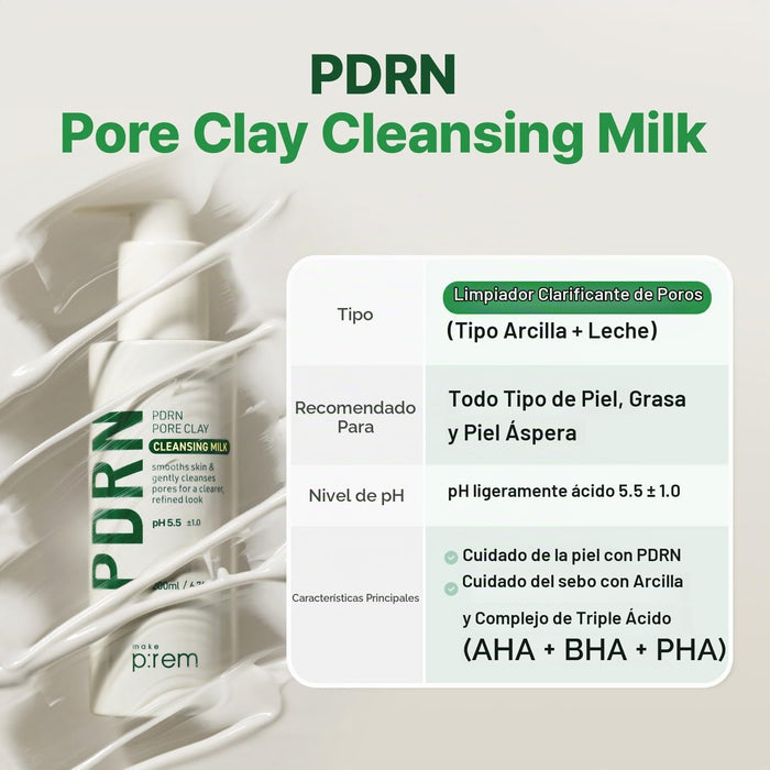 MAKE P:REM PDRN Leche Limpiadora de Arcilla para Poros, 200 ml (6.76 fl.oz.)