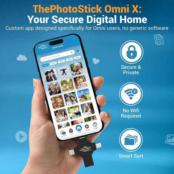 ThePhotoStick® Omni X - 64GB - Copia de seguridad segura de fotos y video y transferencia