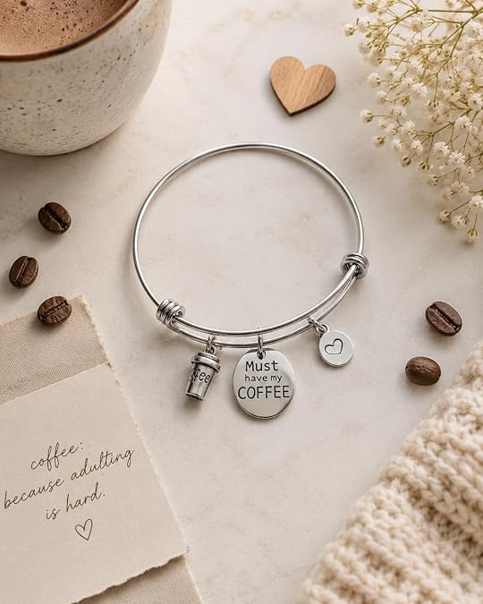 Pulsera extensible de acero inoxidable con dije de café imprescindible