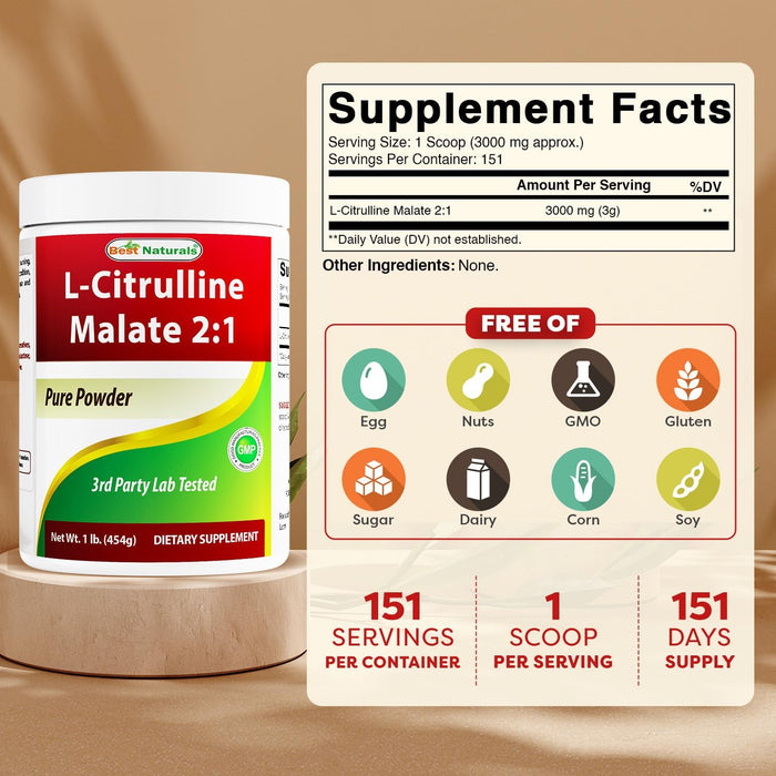 Best Naturals L-Citrulina Malato 2:1 en Polvo 1 Lb