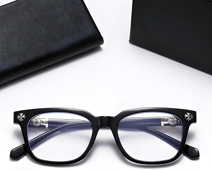 Gafas con forma de corazón cromado - Insignias negras y plateadas