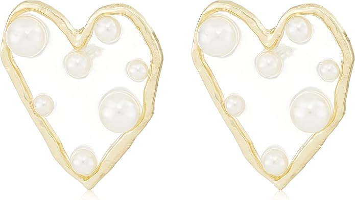 1 par Pendientes de corazón claro de perlas blancas
