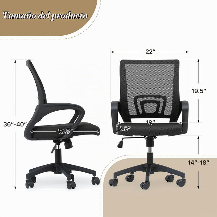 Silla de oficina ergonómica, silla de escritorio con respaldo medio, color negro