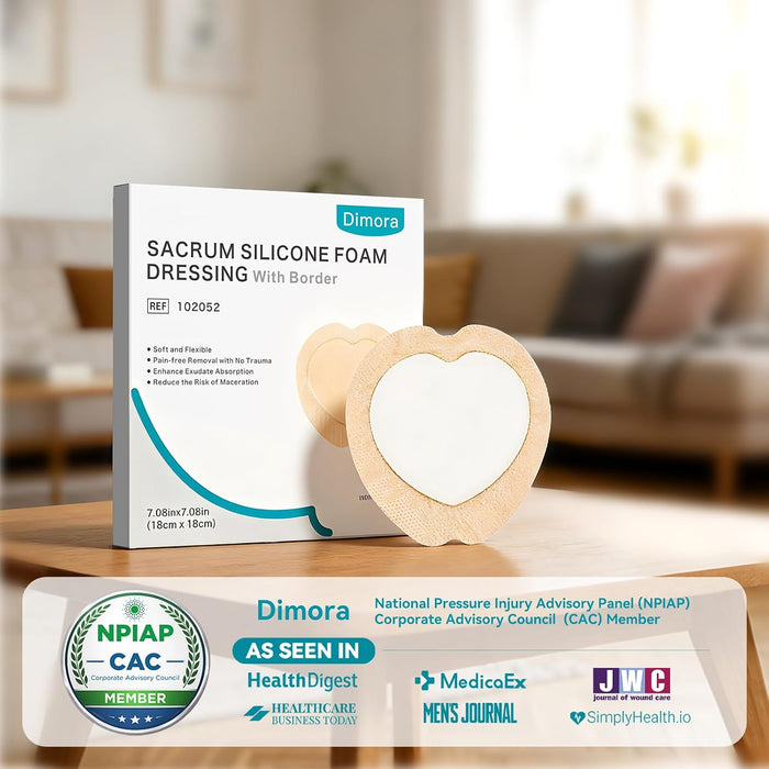 Apósitos de espuma de silicona Dimora para úlceras por presión en el sacro, 7"x7" (20 unidades)