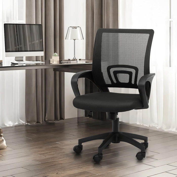 Silla de oficina ergonómica, silla de escritorio con respaldo medio, color negro