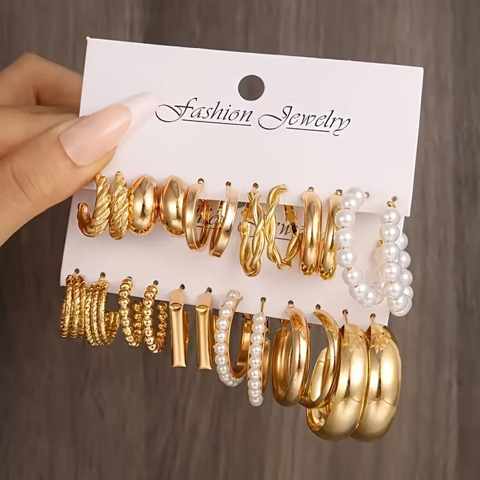 24 piezas/juego de aretes de aro minimalistas clásicos en forma de C