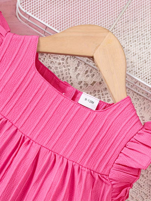 Vestido de Cuello Cuadrado con Mangas de Volantes y Textura a Rayas para Bebé Niña