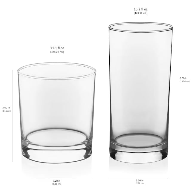Juego de 8 vasos largos y 8 vasos para whisky