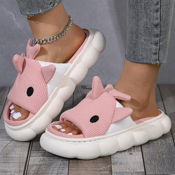 Zapatillas de Mujer con Estampado de Tiburón - Suela Gruesa Antideslizante