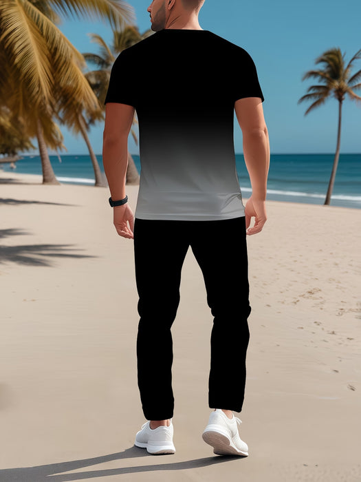 Conjunto de 2 piezas para hombre moderno y casual con estampado y camiseta degradada