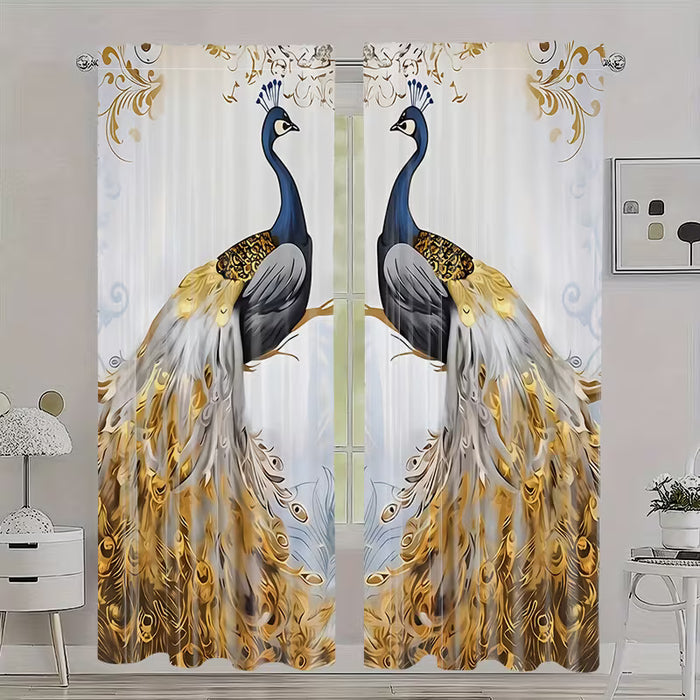 Juego de 2 cortinas con diseño de danza de pavos reales