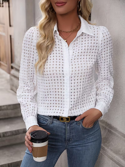 Camisa Casual de Manga Larga para Mujer con Botones