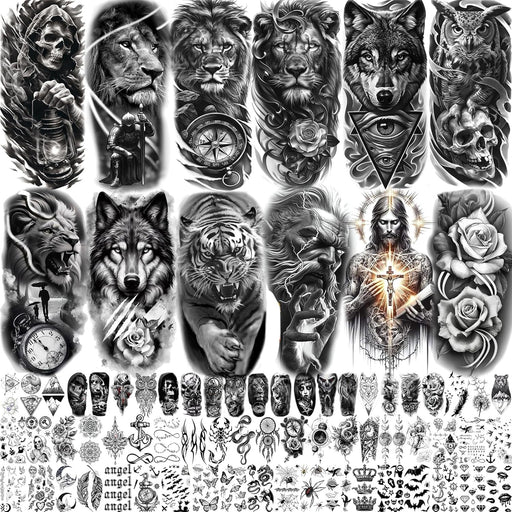 73 hojas de tatuajes temporales realistas de guerrero león para hombres adultos - Quierox - Tienda Online