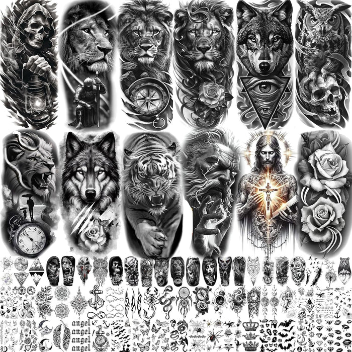 73 hojas de tatuajes temporales realistas de guerrero león para hombres adultos - Quierox - Tienda Online