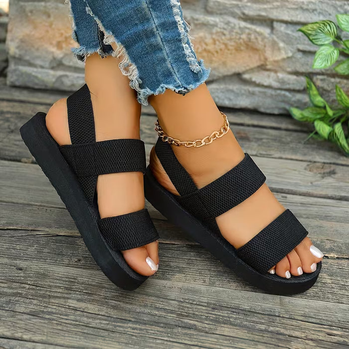 Sandalias de verano casuales, sin cordones de punta abierta para mujer