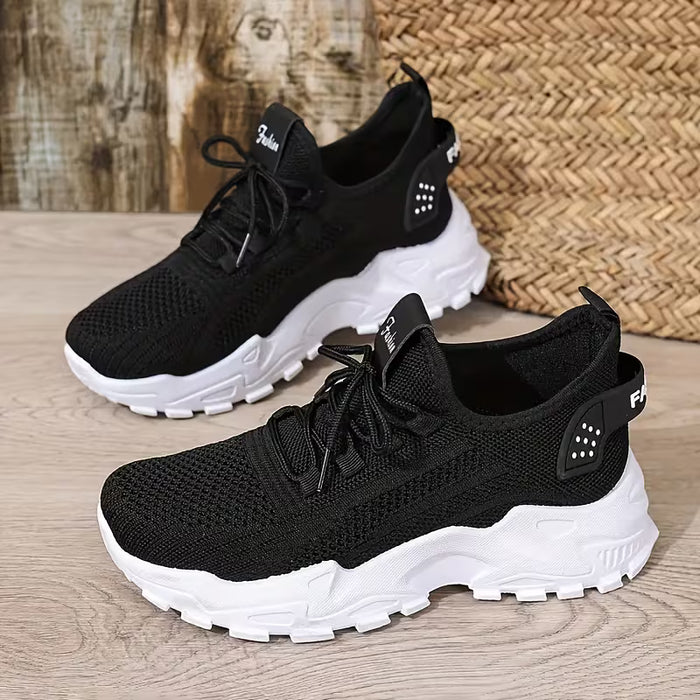 Zapatillas de punto de color sólido para mujer transpirables cómodos para correr