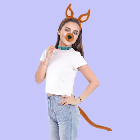 Set De Orejas Y Cola De Perro Hodrme De Peluche Marrón Para Niños