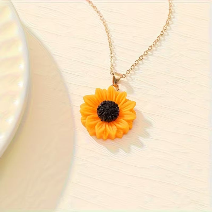 Collar y aretes de girasol de 3 piezas, juego de joyería de moda para mujer para fiesta