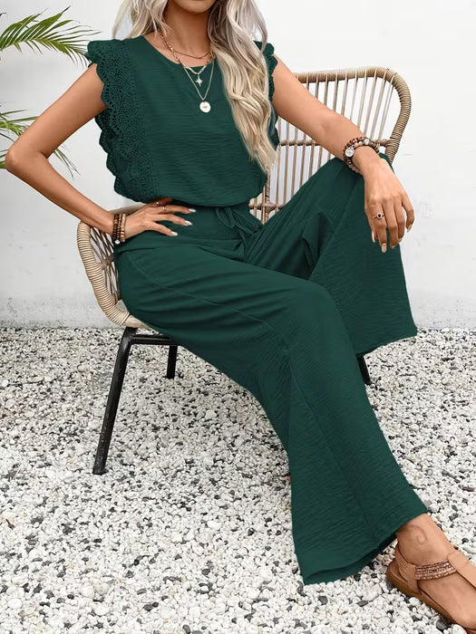 Conjunto de Blusa sin mangas para mujer con textura  y pantalones de cintura elástica