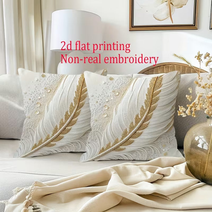 2 piezas Fundas de Almohada Elegantes con Estampado Plano en Terciopelo Corto y Plumas Doradas, 18in*18in