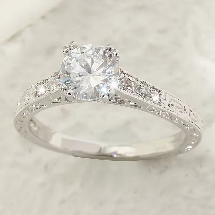 Anillo de moda para mujer con diseño estampado, redondo, de boda, de circonita sintética blanca