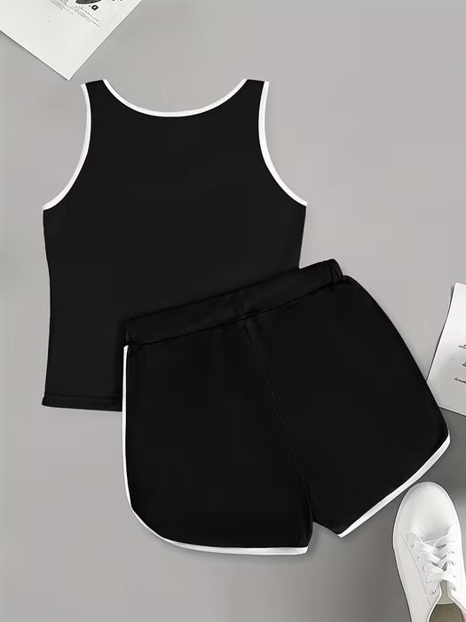 SHEIN Conjunto de camisola y shorts con estampado de letras para mujer