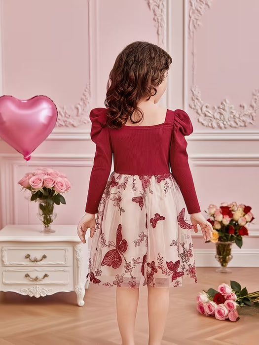 Vestido de Princesa Suave con Cuello Cuadrado y Mangas Abullonadas