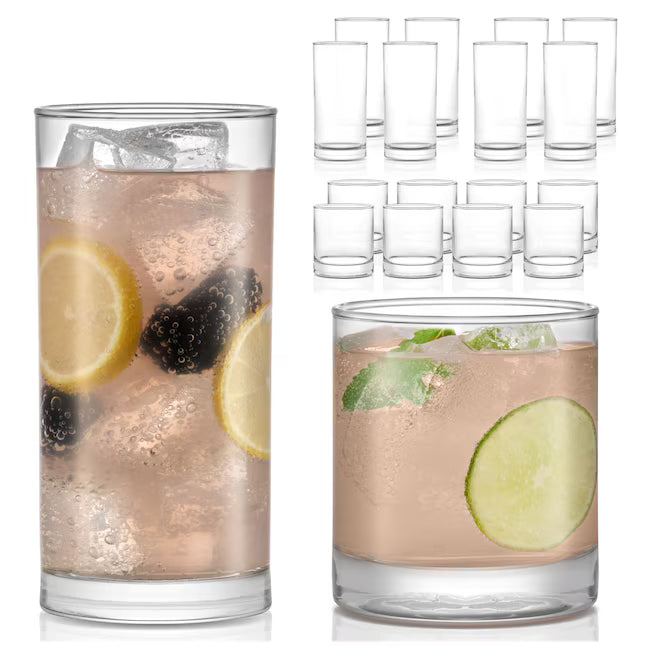 Juego de 8 vasos largos y 8 vasos para whisky