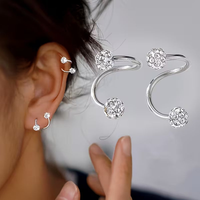 Un Par de Elegantes Aretes de Doble Cabeza con Bola de Estrás Irregular