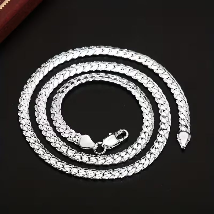 Collar de lujo y elegante con relieve plateado de doble cara para hombres y mujeres 50cm