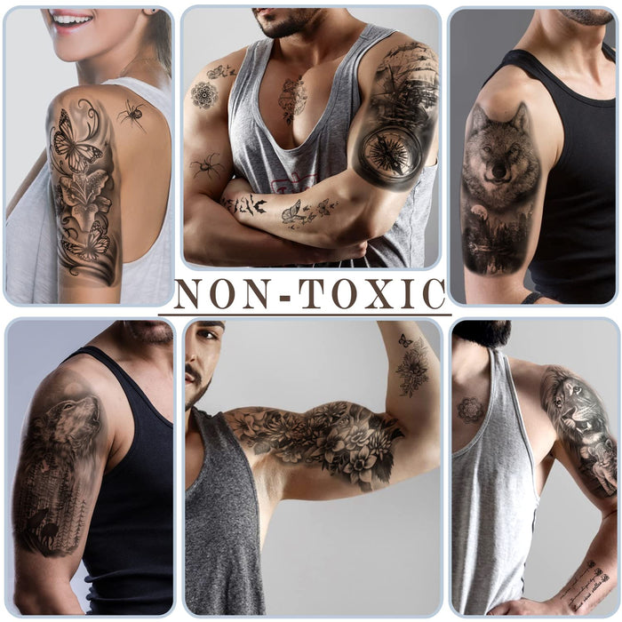 77 hojas de tatuajes temporales para hombres y mujeres, tatuajes falsos de medio brazo - Quierox - Tienda Online