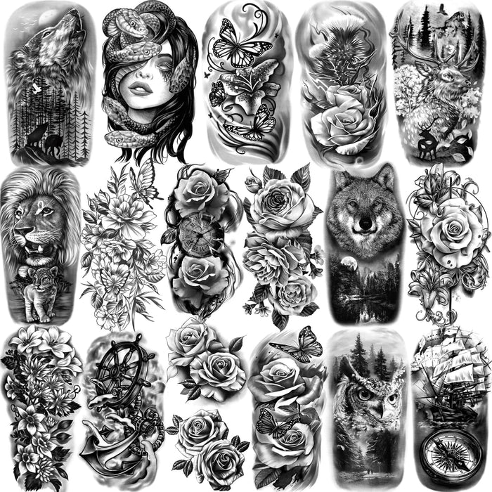 77 hojas de tatuajes temporales para hombres y mujeres, tatuajes falsos de medio brazo - Quierox - Tienda Online