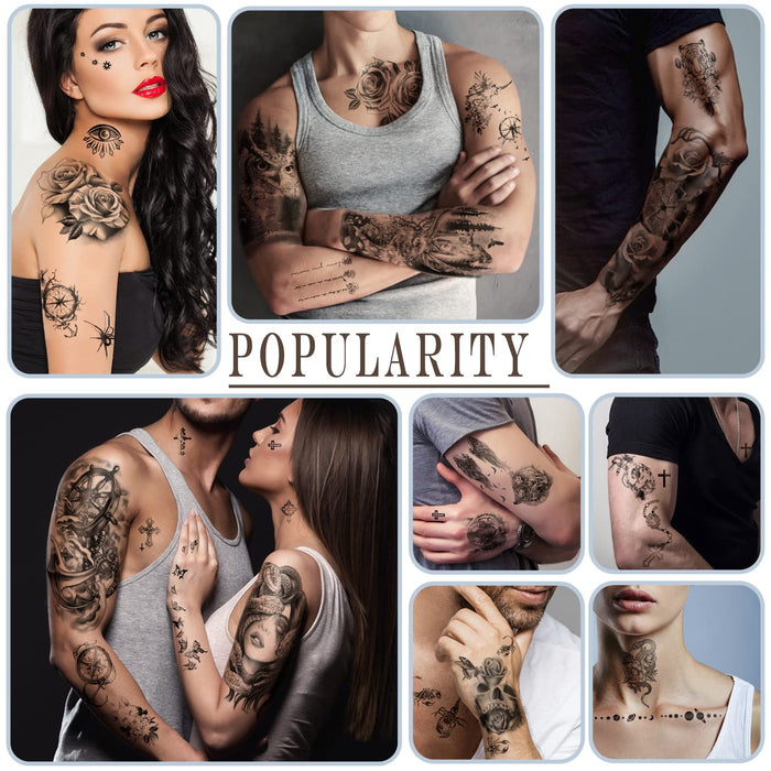 77 hojas de tatuajes temporales para hombres y mujeres, tatuajes falsos de medio brazo - Quierox - Tienda Online