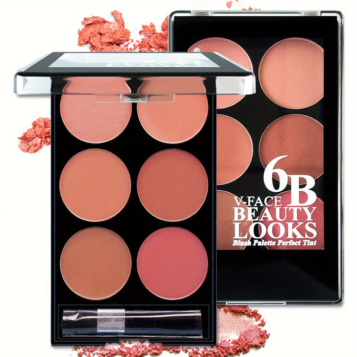 Paleta de Rubor Impermeable de 6 Colores Fácil de Aplicar